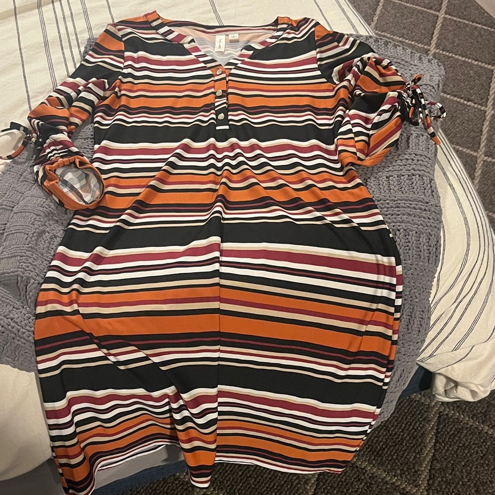 Tacera Striped Top in Black, Rust, Gray & Cream (S)